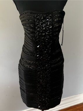 Issue New York Black Strapless Beaded Bodycon Dress